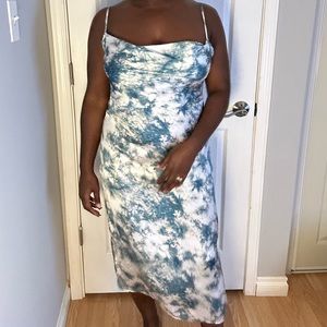 Blue & White Tye Dye Silk Midi Dress
